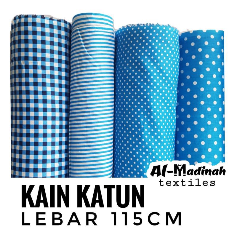 KAIN KATUN WARNA BIRU TOSCA METERAN // MOTIF KOTAK, SALUR STRIP BLASTER, POLKADOT