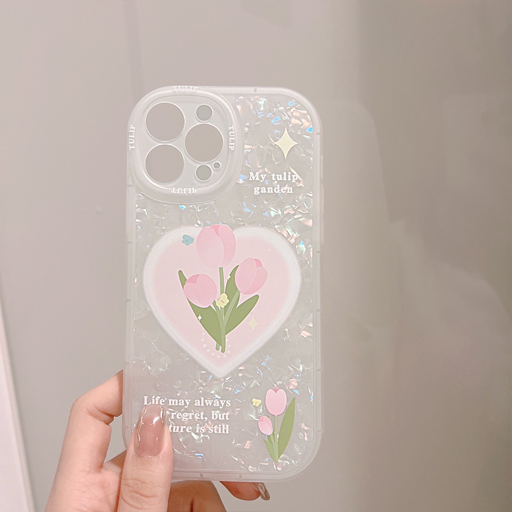 IPHONE Pink Tulip Pola Kerang Perlindungan Penuh Shockproof Phone Case Cover Untuk Iphone7 8 PLUS X XR XS 11 12 13 14 MINI PRO MAX SE 2020