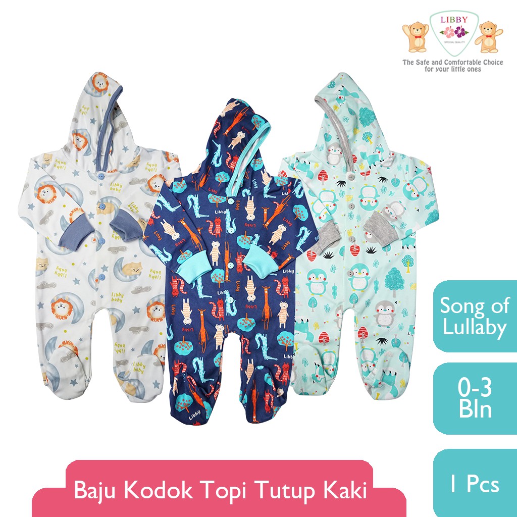 LIBBY 1 pcs Baju Kodok Panjang Tutup Kaki Pakai Topi Motif Song Of Lullaby (1pcs)-1