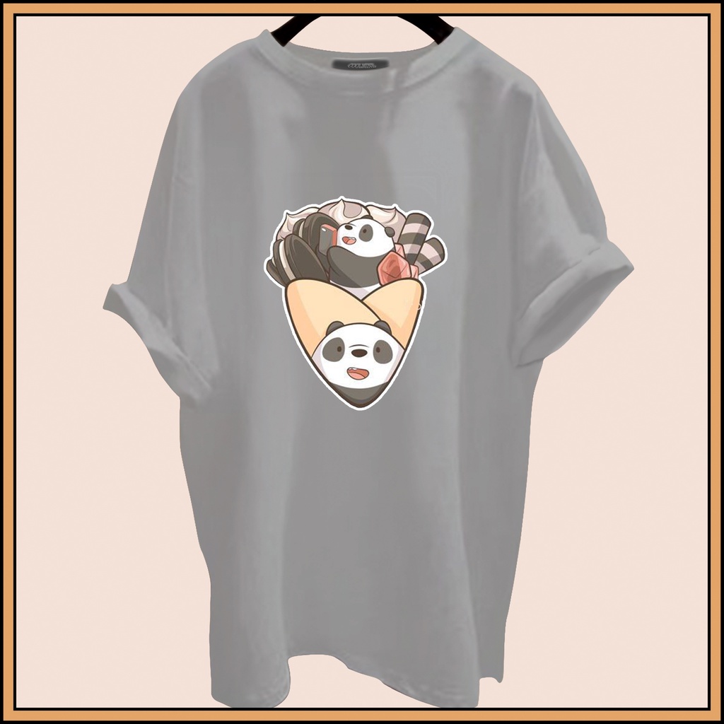 CALVIERO SHOP - BAJU KAOS ATASAN WANITA BEAR PANDA WAFFLE PRINT