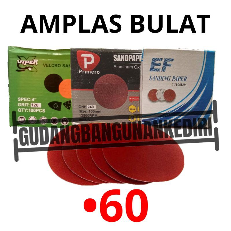 amplas bulat 4&quot; kertas gosok bulat 4&quot; grit 60 amplas gerinda 4&quot; sanding disc velcro 4&quot; amplas bulat