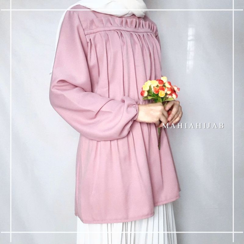 Nara Set Semi tunik + Rok plisket hijab outfit paket ootd, SETELAN LENGKAP