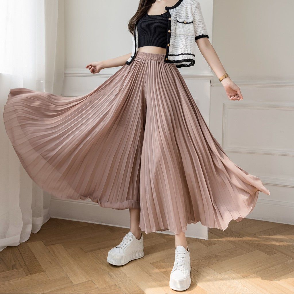 【Blossom】korean  Plain Pleated Wide Leg Pants 7258