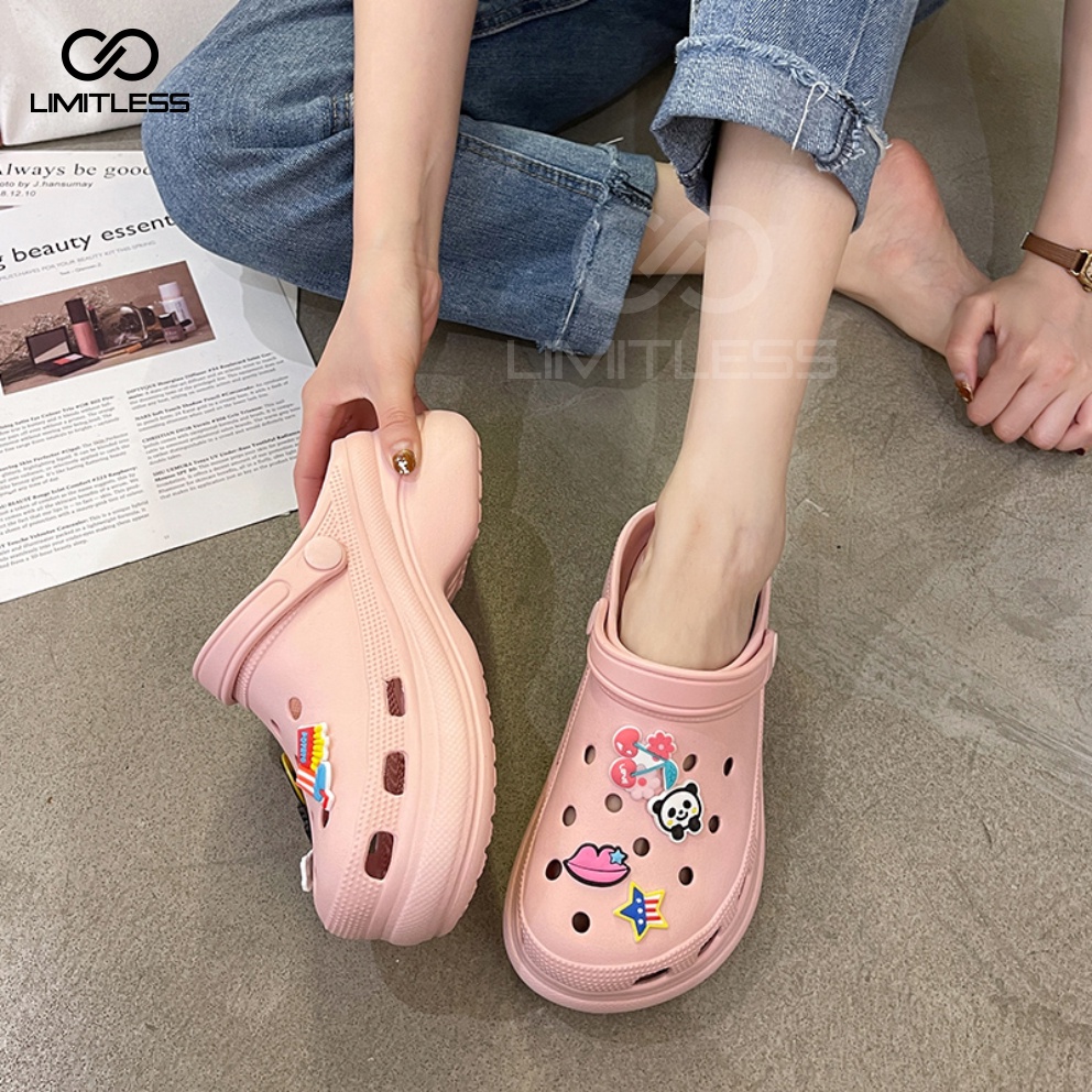 Sandal Fuji Wanita Wedges Karet Tinggi Sendal Platform Wanita Baim Casual Sandal Wanita Fuji Jibbitz