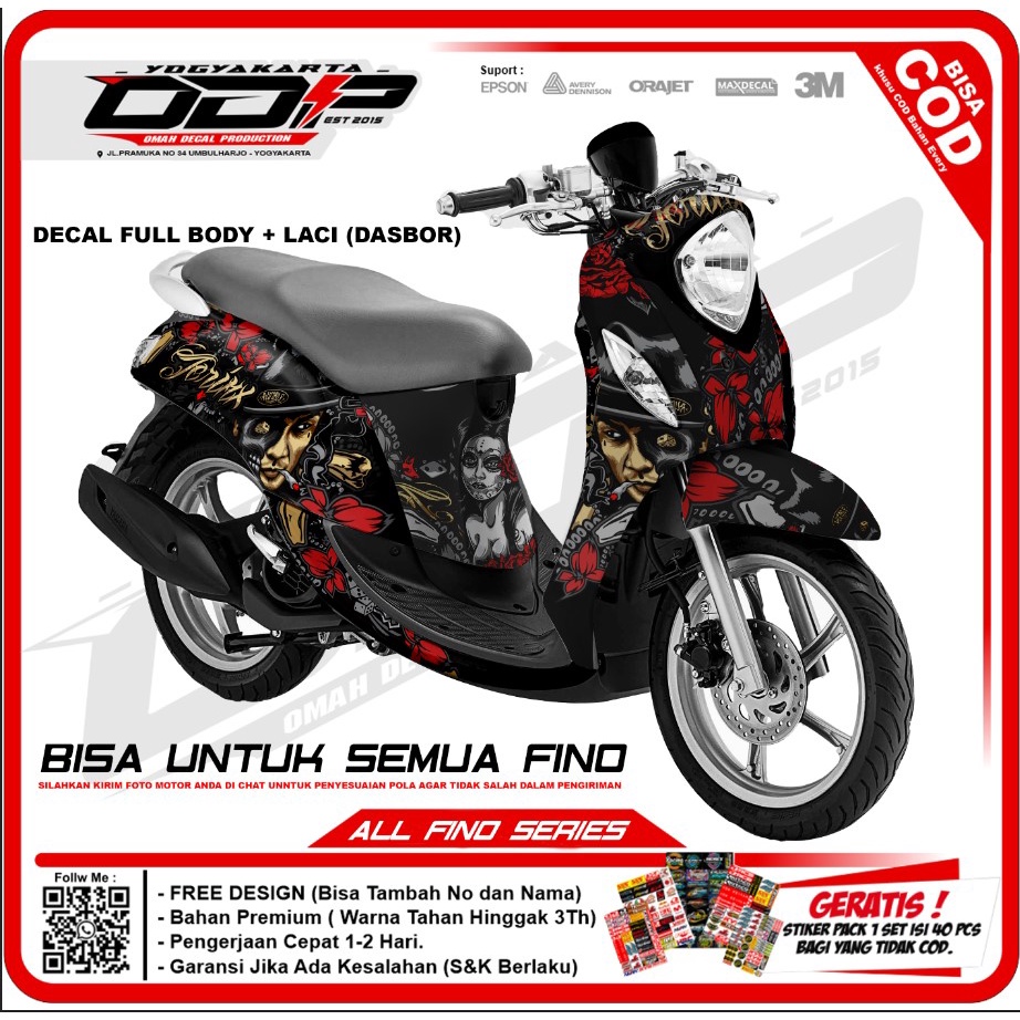 Decal stiker yamaha  Fino 125 custom full body dekal sticker logo striping motor motif JERIX HITAM