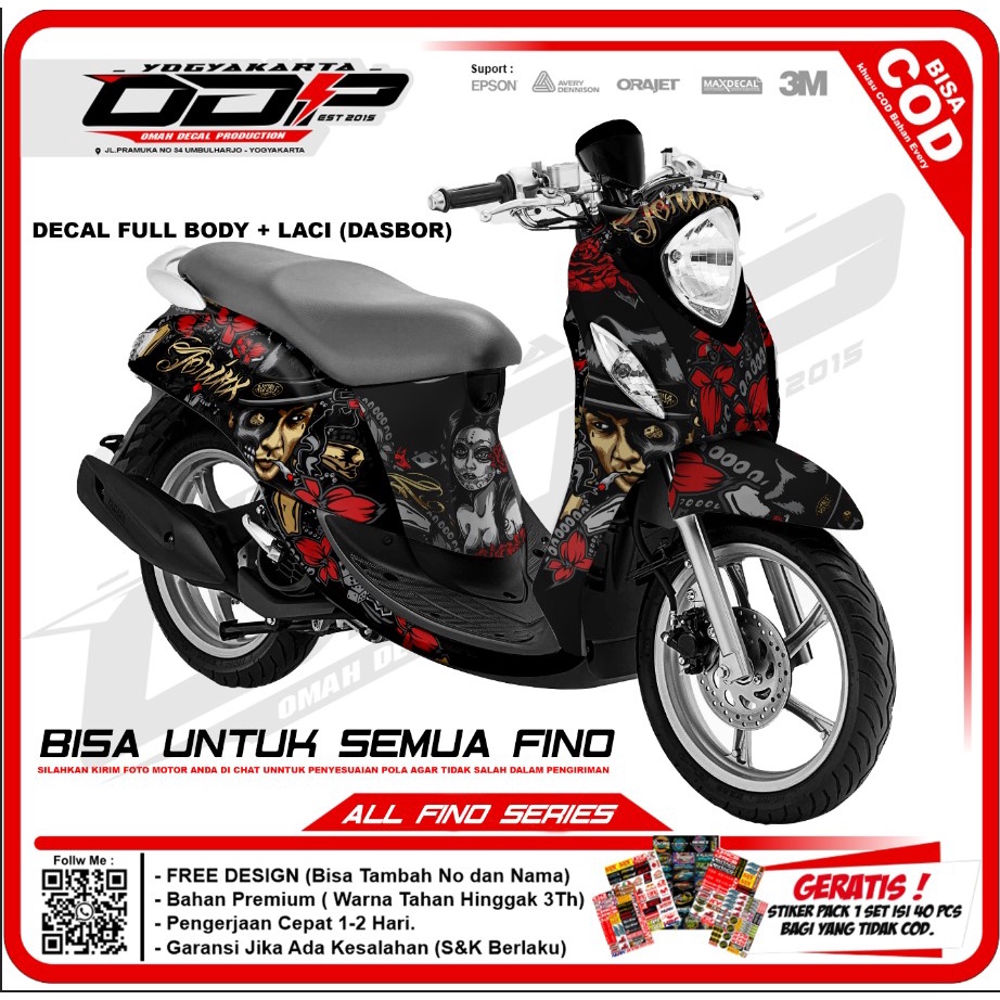 Jual Decal Stiker Yamaha Fino Custom Full Body Dekal Sticker Logo Striping Motor Motif Jerix