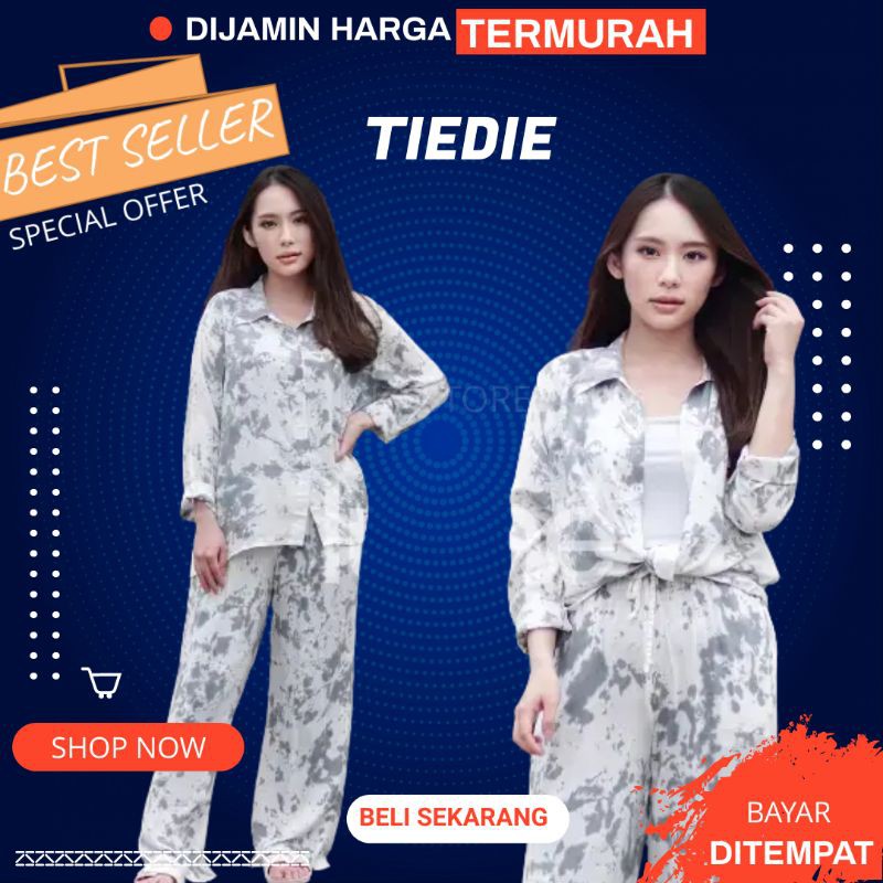 TIEDYE BAJU PAKAIAN RUMAH SANTAI TIDUR SET SETELAN WANITA DEWASA KEKINIAN LENGAN PANJANG JUMBO MURAH