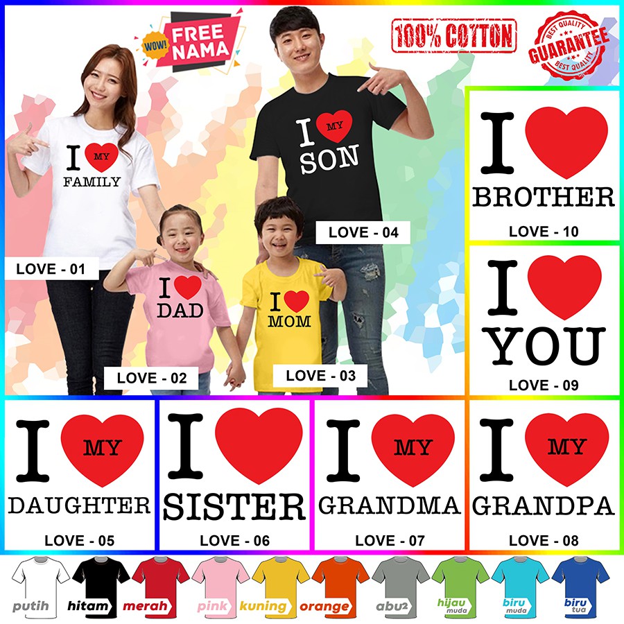 [FREE NAMA!!] Baju Kaos ANAK DAN DEWASA I LOVE COUPLE BANYAK MOTIF