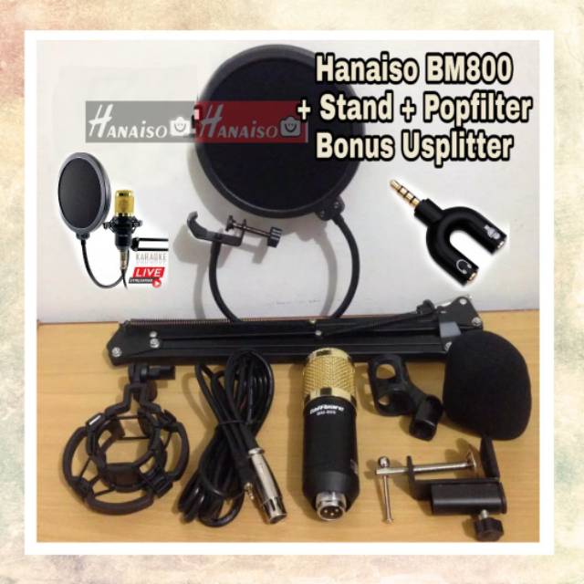 1KG Paket Soundcard V8 - TERMURAH Medan Mic BM800 BM 800 8000 Kondensor Condensor Popfilter Smule Rekaman Bm8000