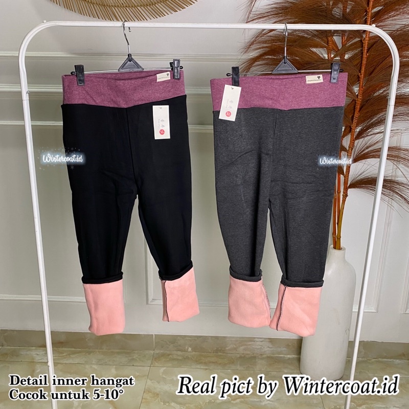 Legging winter celana thermal wanita musim dingin bawahan hangat pant dalaman warm domba import pink