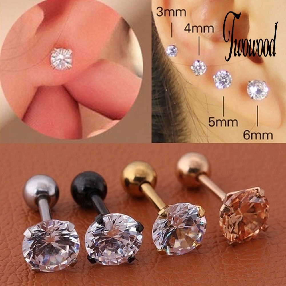 1pc Anting Stud Cubic Zirconia Bahan Titanium Steel Untuk Unisex