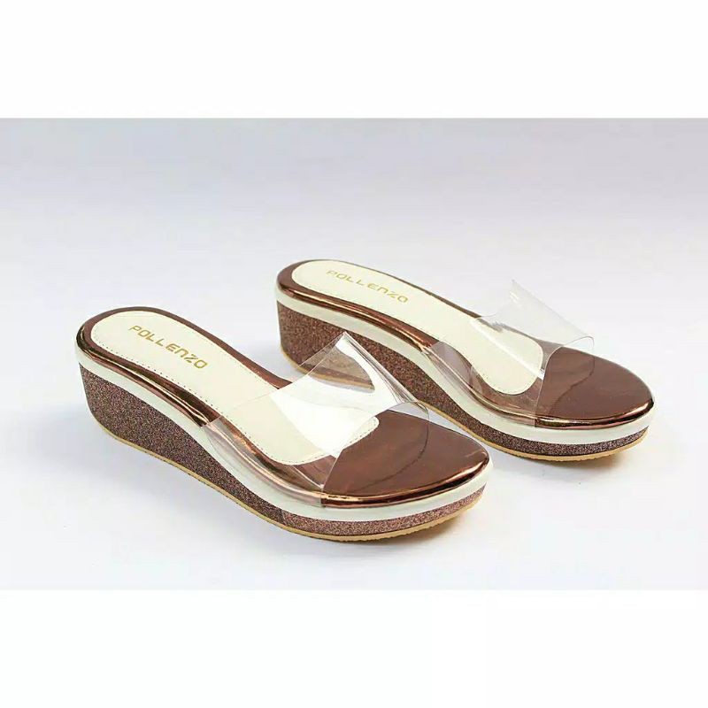 Sandal Wedges tali mika kaca bening transparan wanita