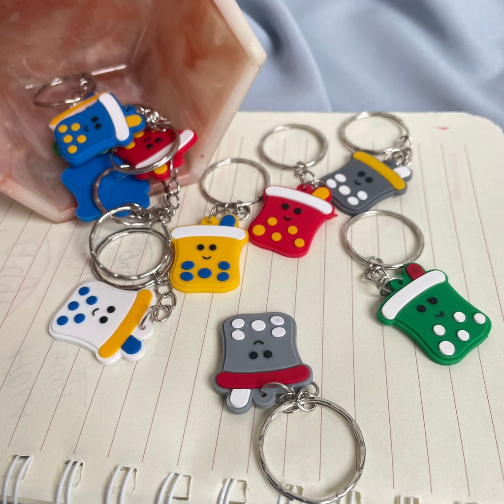 GANTUNGAN KUNCI BOBA GEPENG GANCI BUBBLE TEA KEYCHAIN AKSESORIS READY GROSIR MURAH