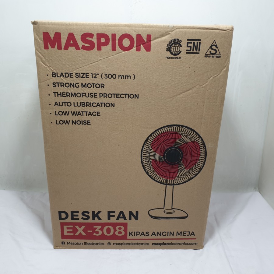 Maspion Kipas Angin Meja 12 Inch  EX 308 - EX308 Desk Fan 12&quot; Angin Kencang Bisa Putar