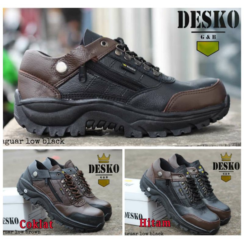 BEST PRODUCT - Sepatu Pria Kulit Low Boots Safety Original Outdoor Tracking Kerja Gunung Cowok Motor Hitam Coklat tan Black Brown