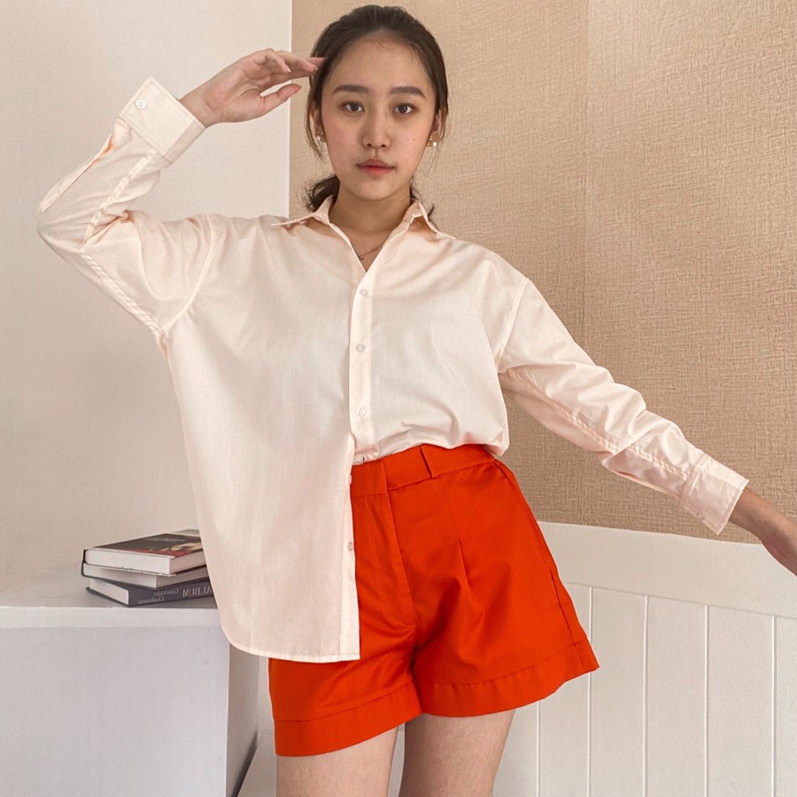 MIA Shirt Kemeja Oversize Korea Premium Kemeja Katun Wanita Lengan Panjang Polos - Big Plaza