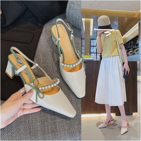 Sendal Heels Wanita Hak tahu Kotak Tali Mutiara Hils Wanita Murah Sandal Hels Kekinian MUTIYARA HAK 
