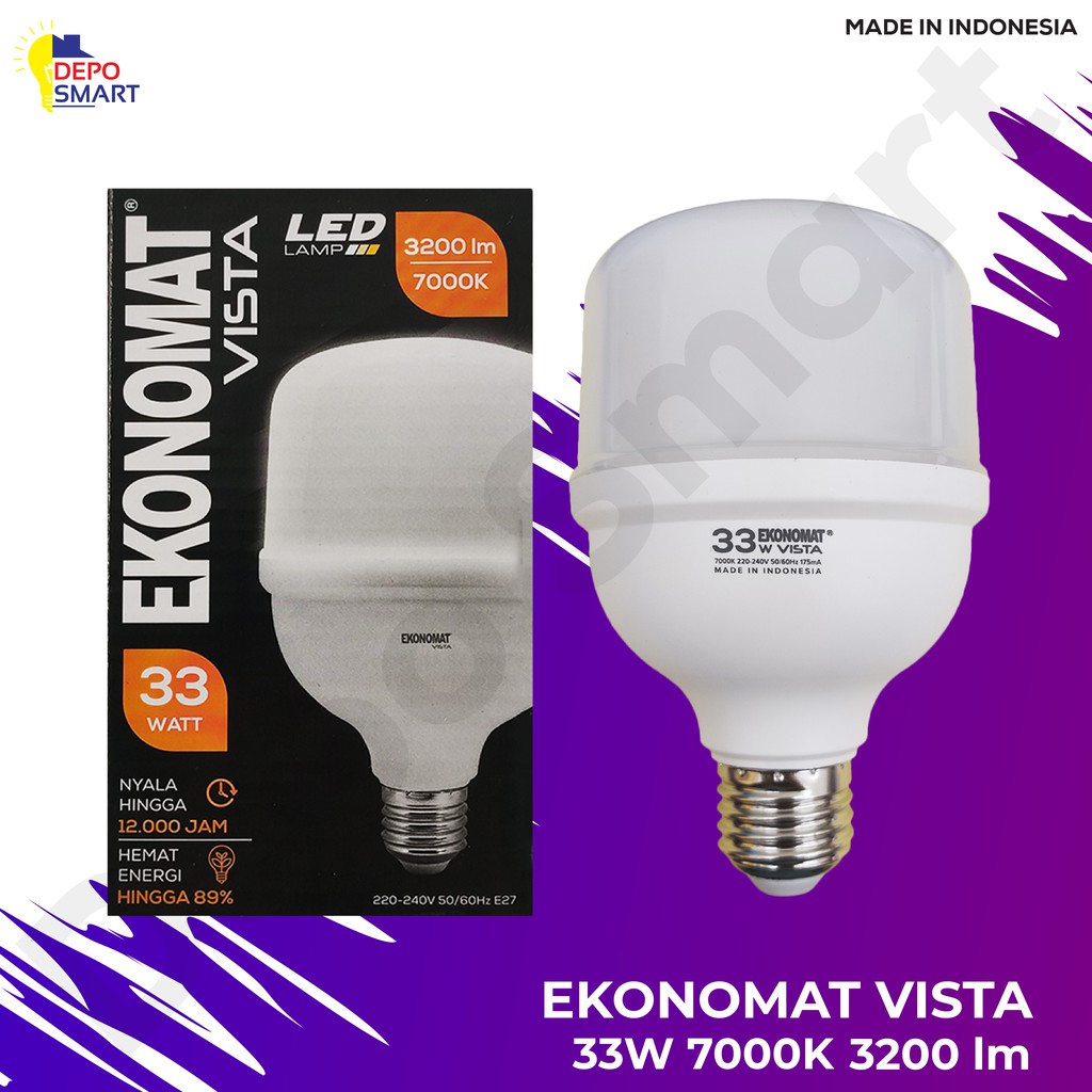 LED Ekonomat Vista 33W 7000K Daylight // Putih // T Bulb // LED // Awet