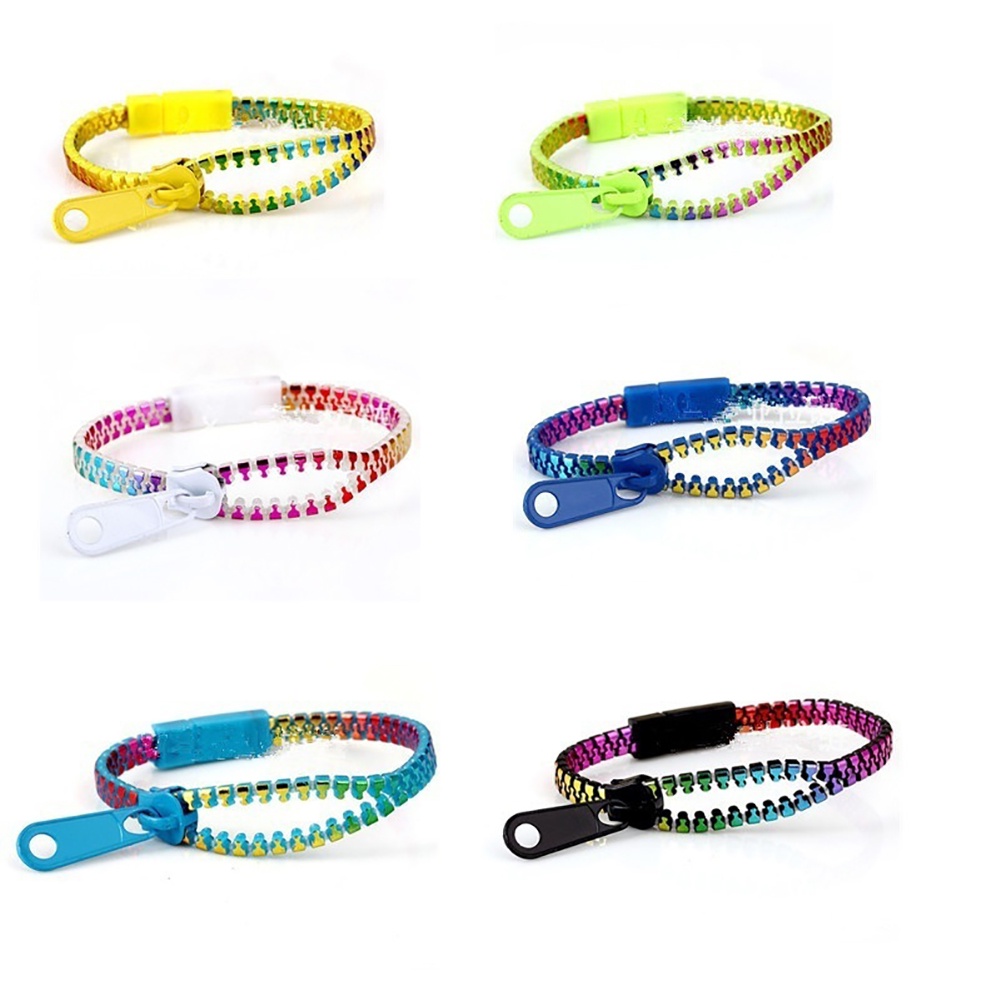 Hu Hu Hu Hu Hu Alat Bantu Pasang Kacamata♡ Gelang Tangan Rantai Model Resleting Warna-Warni Untuk Pria / Wanita