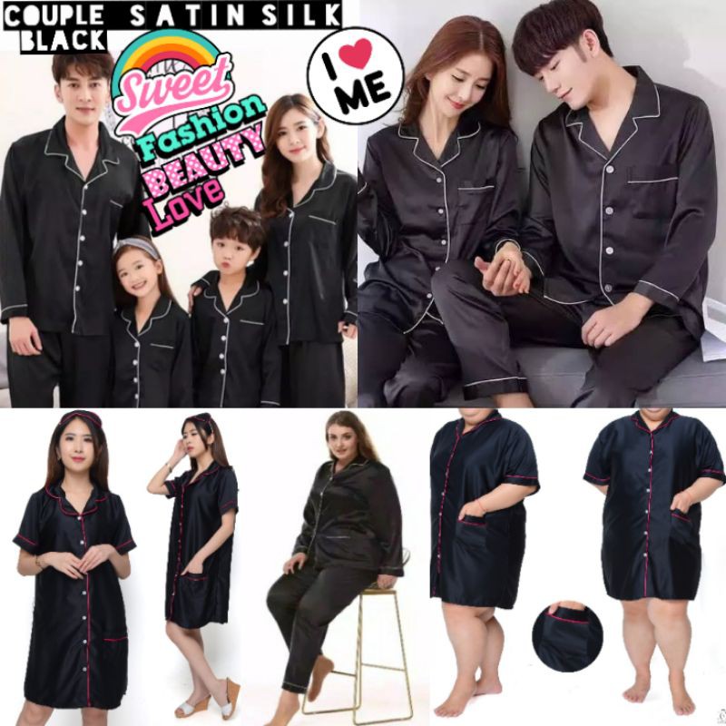 Piyama Satin Couple Lengan Panjang Set Baju Tidur Pasangan Ibu Dan Anak / Piama Polos Cewek Cowok