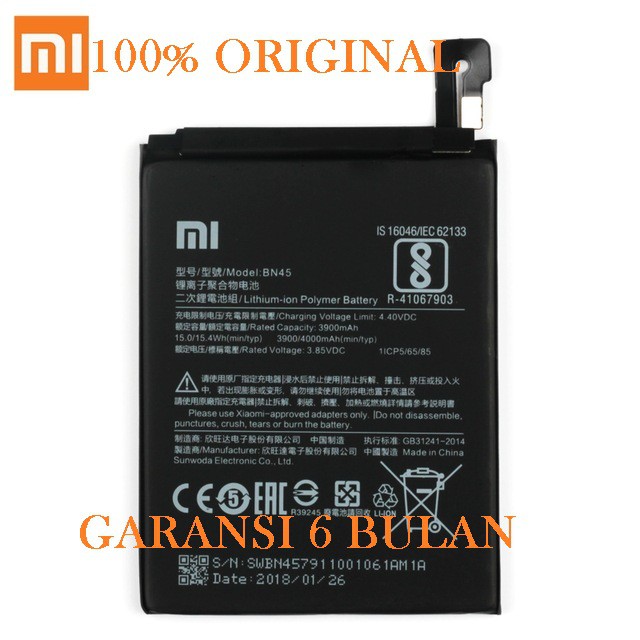 Baterai battery XIAOMI BN45 for Redmi Note 5 Original100%asli