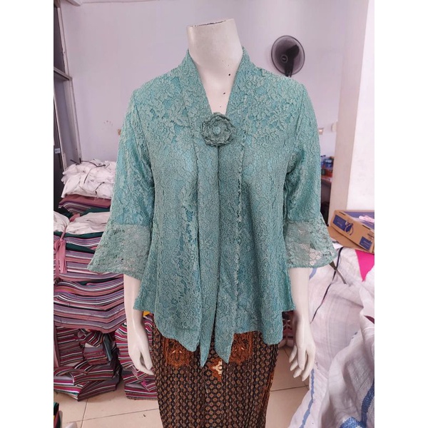 (BrTr92/100/110) Kebaya Floy Brokat GLITTER  7/8 busui TEROMPET KeroncongBusana-Mint