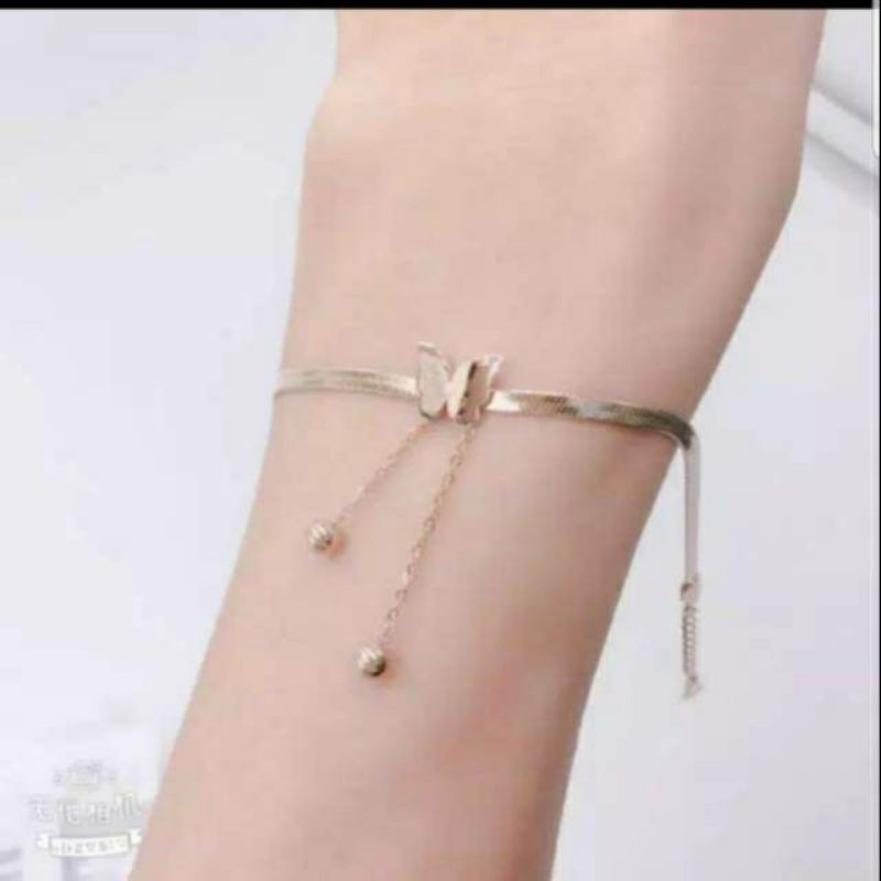 Gelang kupu kupu titanium asli anti karat selamanya rosegold  18cm