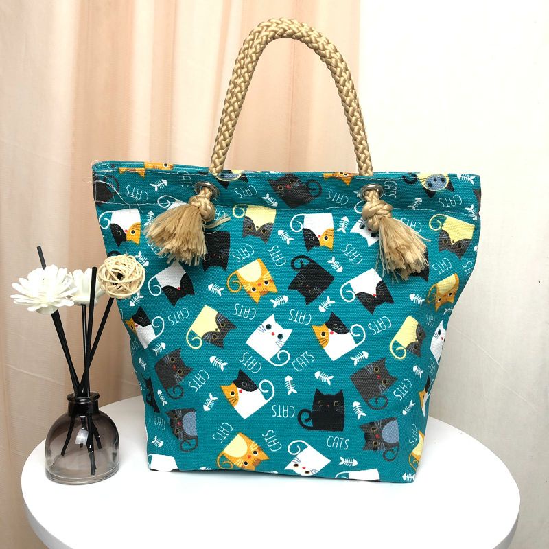 Grosir (COD) Handbag Kanvas Motif kecil Tas Tali Sumbu MINI Tas Mukena Tas Tote tali sumbu MINI Elegan