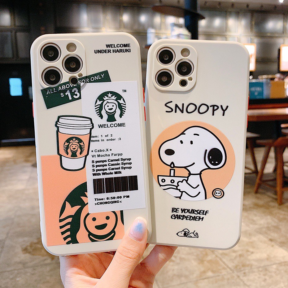 Snoopy Starbucks Casing Vivo Y20 Y50 Y30 Y17 Y15 Y11 Y12 Y95 Y93 Y91 Y30i Y20i Y20S Y12S V20 SE Pro Y51 Y31 S1 Y91i Y91C Y12i Y19 Y1S V9 Y85 Y97 V11i Y71 Y71i Y81 V5S Y67 Y66 Y65 V5 Lite Case Cute Starbuck Coffee Label Liquid Silicone Back Phone Cover-1