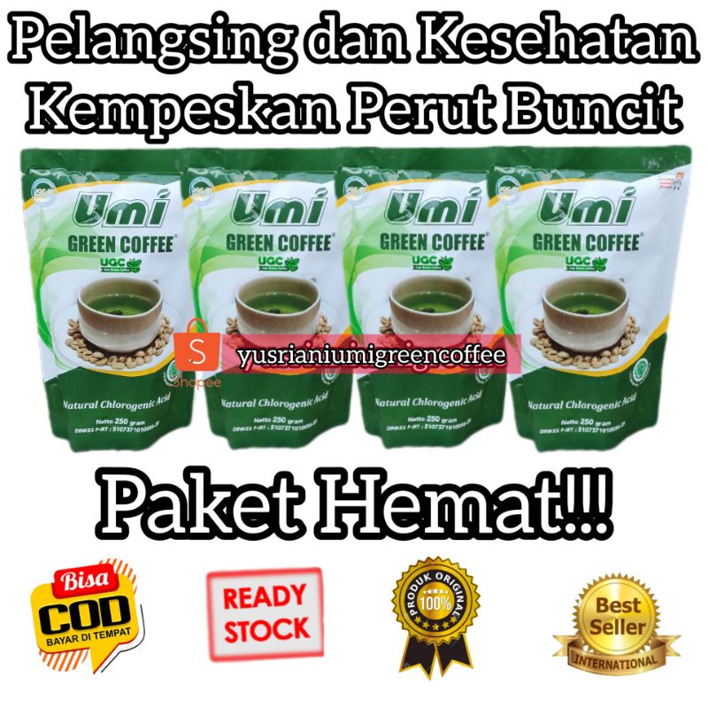 

UMI green coffee original/pelangsing dan Kesehatan/pembakar lemak ampuh 4bungkus