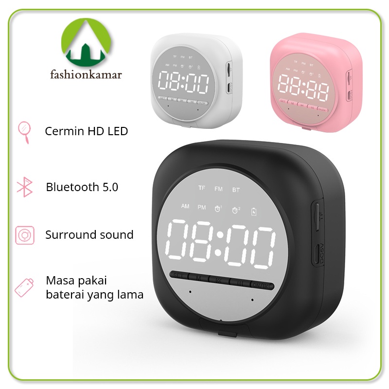 Speaker Jam Bluetooth Mini Versi 5.0 + Alarm dan Radio Dengan 3 Pilihan Warna