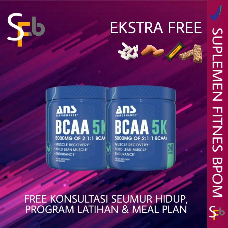 ANS BCAA 5K 5 k 240 CAPSULE CAPS 5 GRAM BCAA  SUPLEMEN FITNES FITNESS TINGGI PROTEIN GYM KESEHATAN