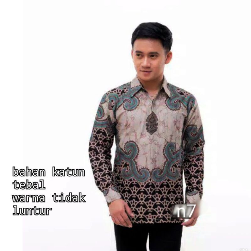 Kemeja Batik Pria Lengan Panjang Size M L Xl Xxl Bswart Batik Hrb026 Kenango Panjang Padi