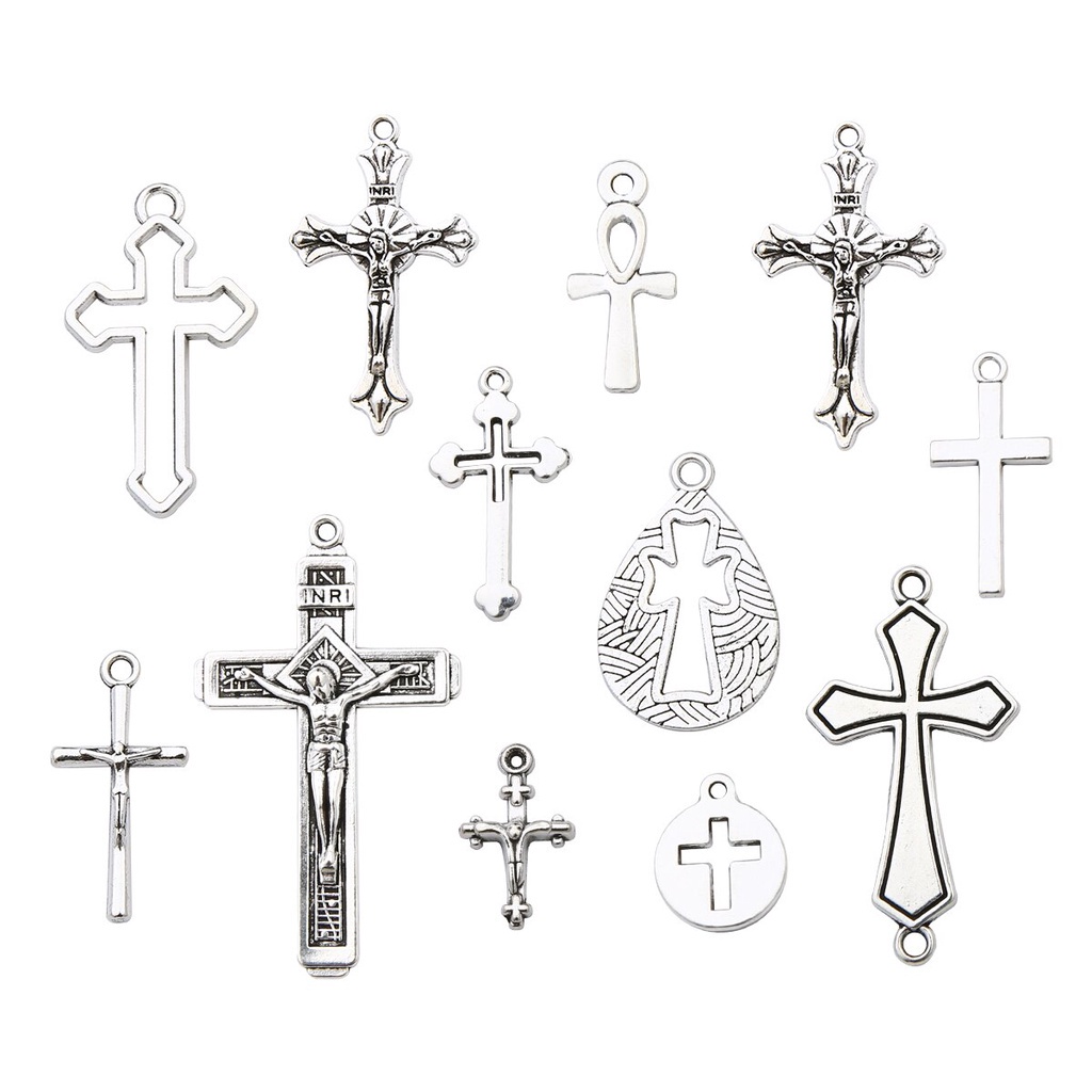 10-40pcs Vintage Cross Religion Charms Christian Alloy Pendant Beads Untuk Handmade Kalung Perhiasan Aceessories