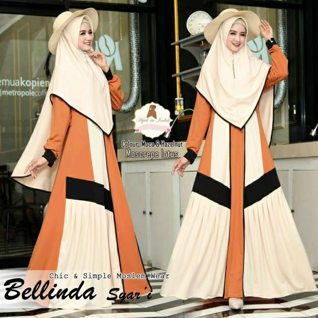 Bellinda Syari Set, SETELAN SYARI MUSLIM CANTIK FIT XL-XXXXL LD 110-140 BAHAN MOSCREPE LOTUS TERMURAH OOTD