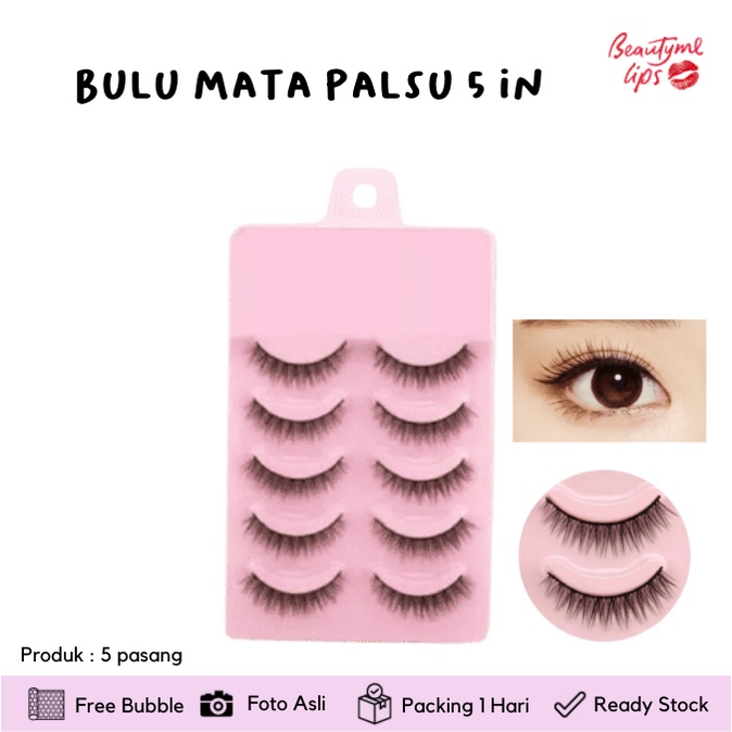 Bulu mata palsu 5 in / 5 pasang / bulu mata cetar / fake eyelash BOX PINK RANDOM