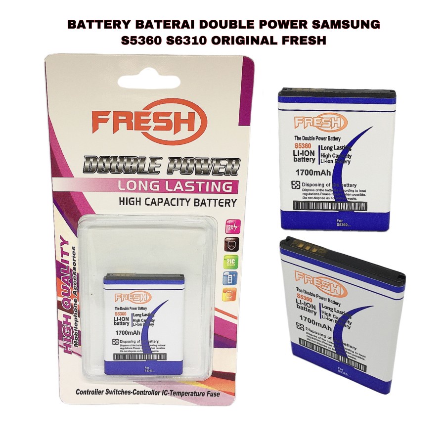 BATTERY BATERAI BATRE DOUBLE POWER SAMSUNG YOUNG S5360 S6310 ORIGINAL FRESH