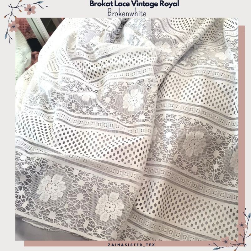 Kain Brukat Lace Vintage Royal Warna Putih Tulang