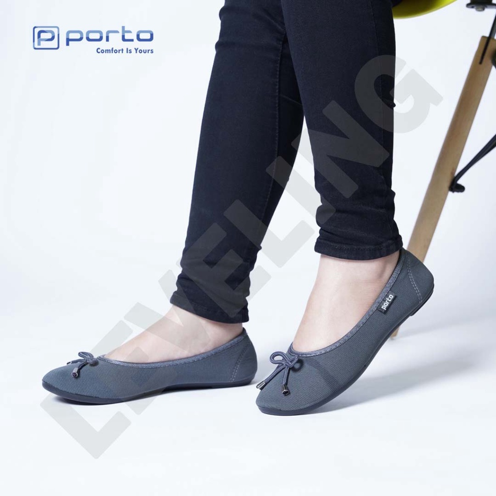 BA202L - Porto Leveling Sepatu Wanita Flatshoes Balet Kain Nyaman Empuk Simple Pita Korea Casual Original Porto Lady