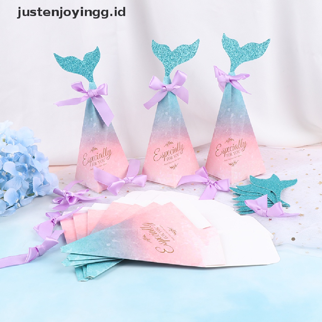 10pcs Kotak Permen Desain Ekor Mermaid Warna-Warni Untuk Hadiah Pernikahan