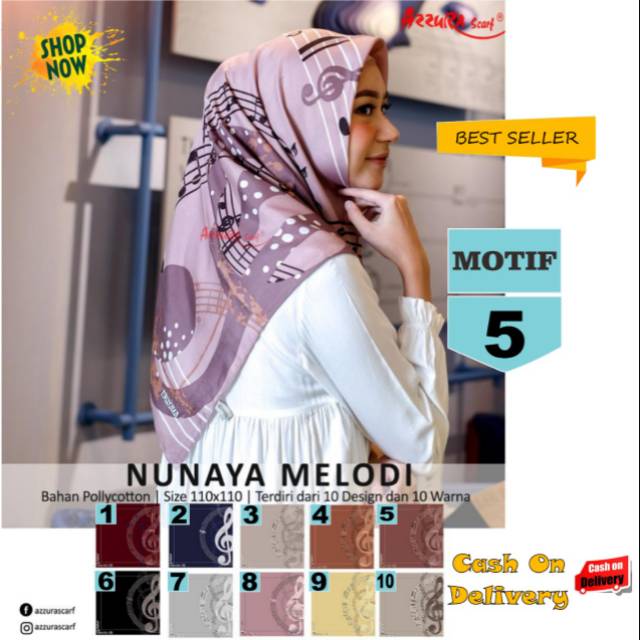 Jilbab Segiempat Nunaya Melodi Motif 5  by Azzura Scarf - Kerudung Hijab Scarf Square Murah Original