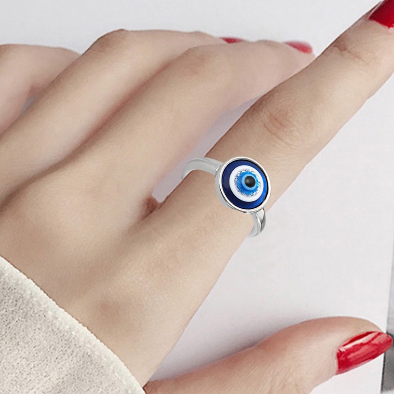 Cincin Adjustable Desain Evil Eye Warna Biru Gaya Turki Untuk Wanita