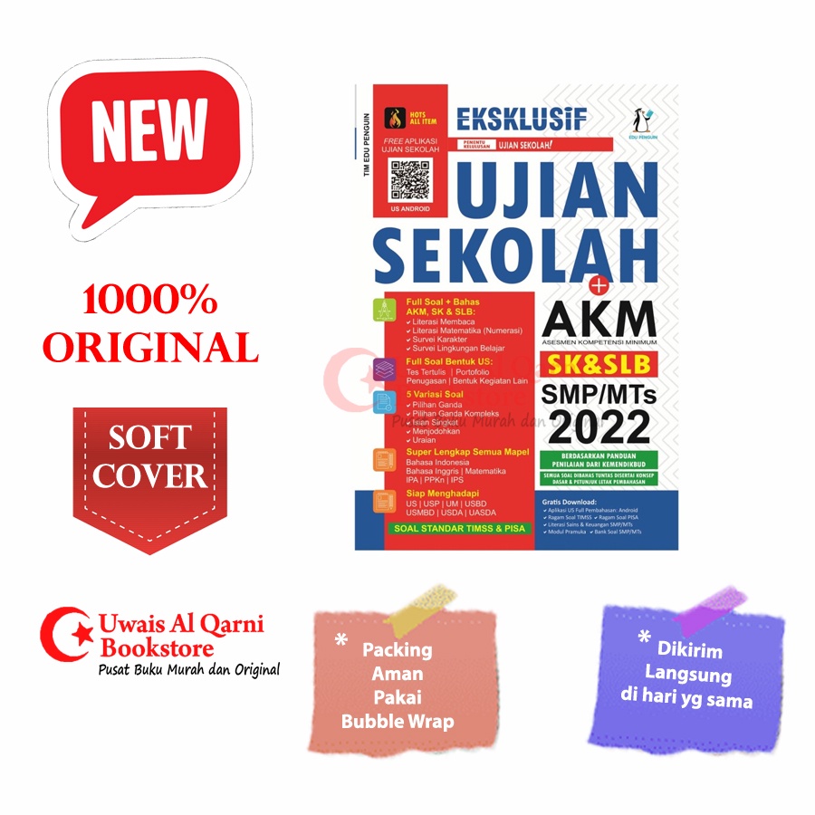 BEST SELLER ORIGINAL EKSKLUSIF UJIAN SEKOLAH + AKM SMP/MTS 2022 - EDU PENGUIN
