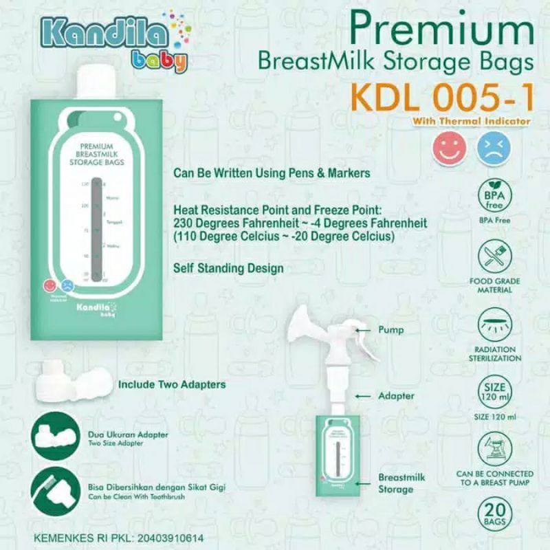 Kandila Baby Premium Breastmilk Storage bags 120ml isi 20 Kantong Asi