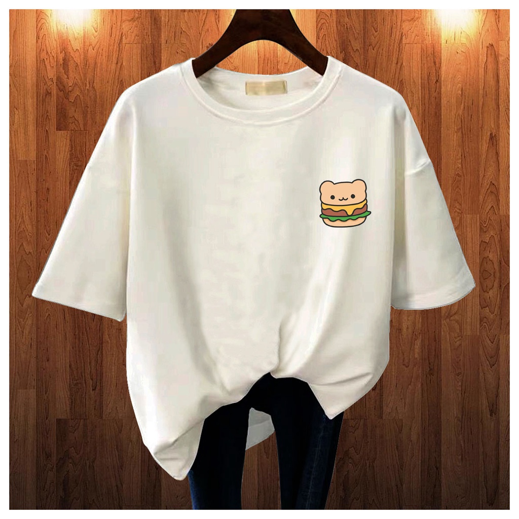 CALVIERO SHOP - BAJU KAOS ATASAN WANITA PRINT CUTE BURGER GALAXY PRINT