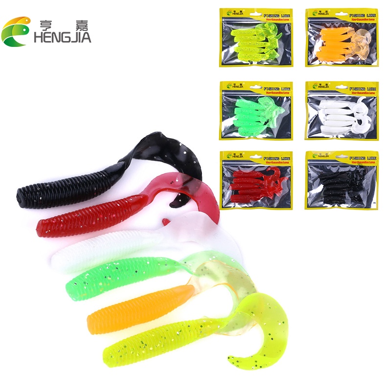 Hengjia 5pcs / Kantong Umpan Pancing Cacing Imitasi Bahan Silikon Pvc Lembut 10cm 7.7g 6 Warna