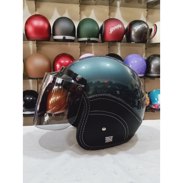AIZO Semi Kulit Helm Half Face Warna All Grey Glossy SNI Helm Berkualitas COD Free Packing Kardus da
