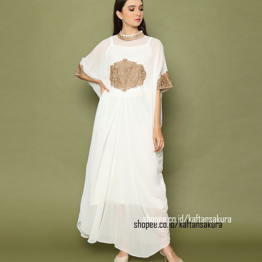 TERLARIS !! KAFTAN ASHANTY JUMBO MAXI DRESS ELEGANT WARNA PUTIH SIFFON MEWAH LEBARAN 2021