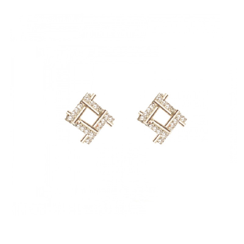 Anting Tusuk Sterling Silver 925 Desain Geometri Hias Kristal Berlian Imitasi Simple Untuk Wanita