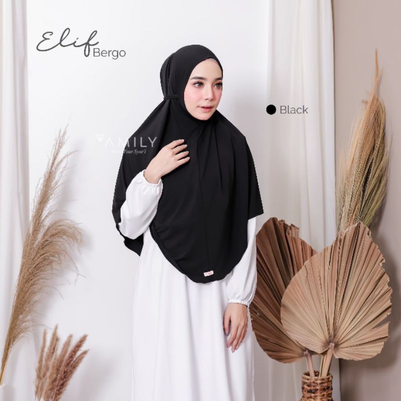 elif bergo hijab instan kekinian original amily-Black